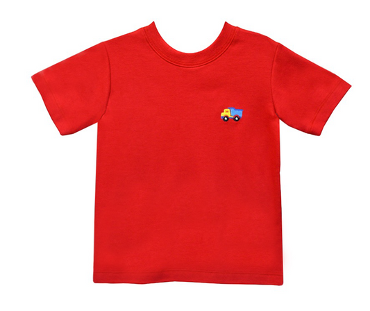 Construction Embroidered Short Sleeve Red T-Shirt