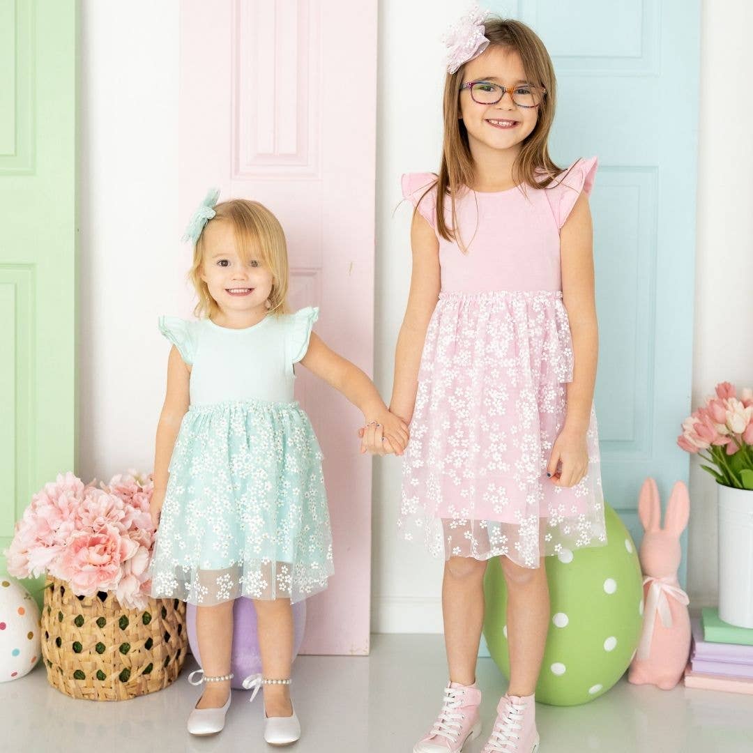 Pink Ditsy Daisy Easter Tiered Short Sleeve Tutu Dress