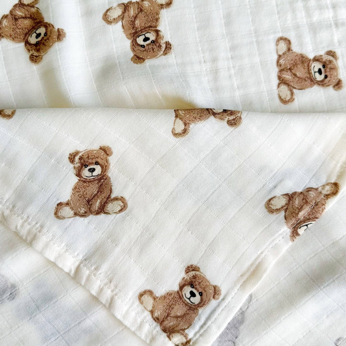 Bamboo Muslin Swaddle Blanket, Teddy Bear