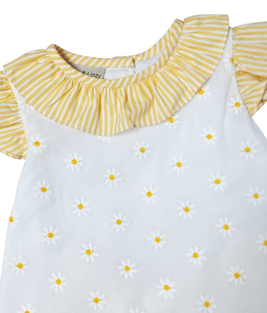 Daisies Embroidered Yellow Stripe Bloomer Set