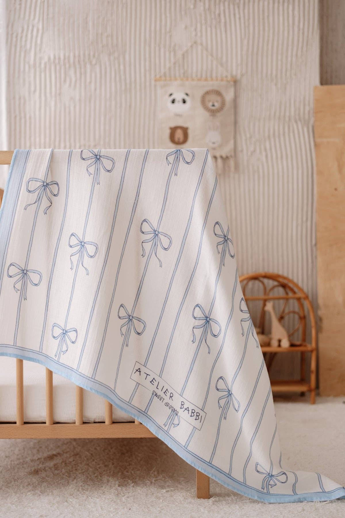 Muslin Swaddle, Blue Ribobn