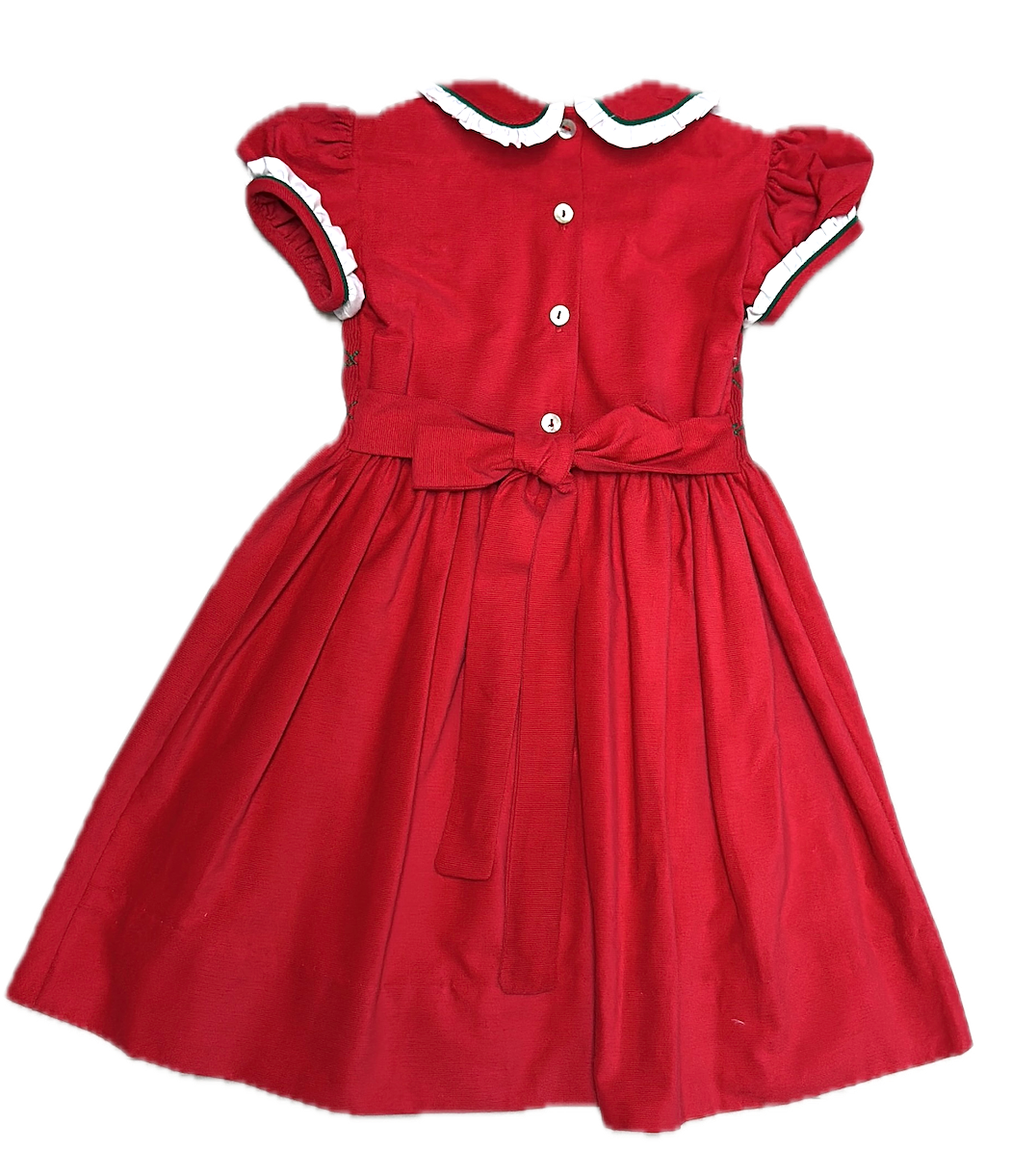 Red Corduroy Smocked Christmas Dress