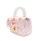 Embellished Bow Shiny Quilted Purse, Pink