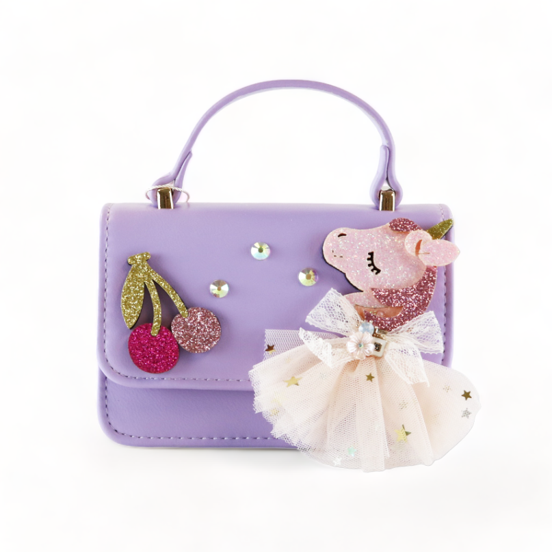 Unicorn & Cherry Applique Purse, Purple