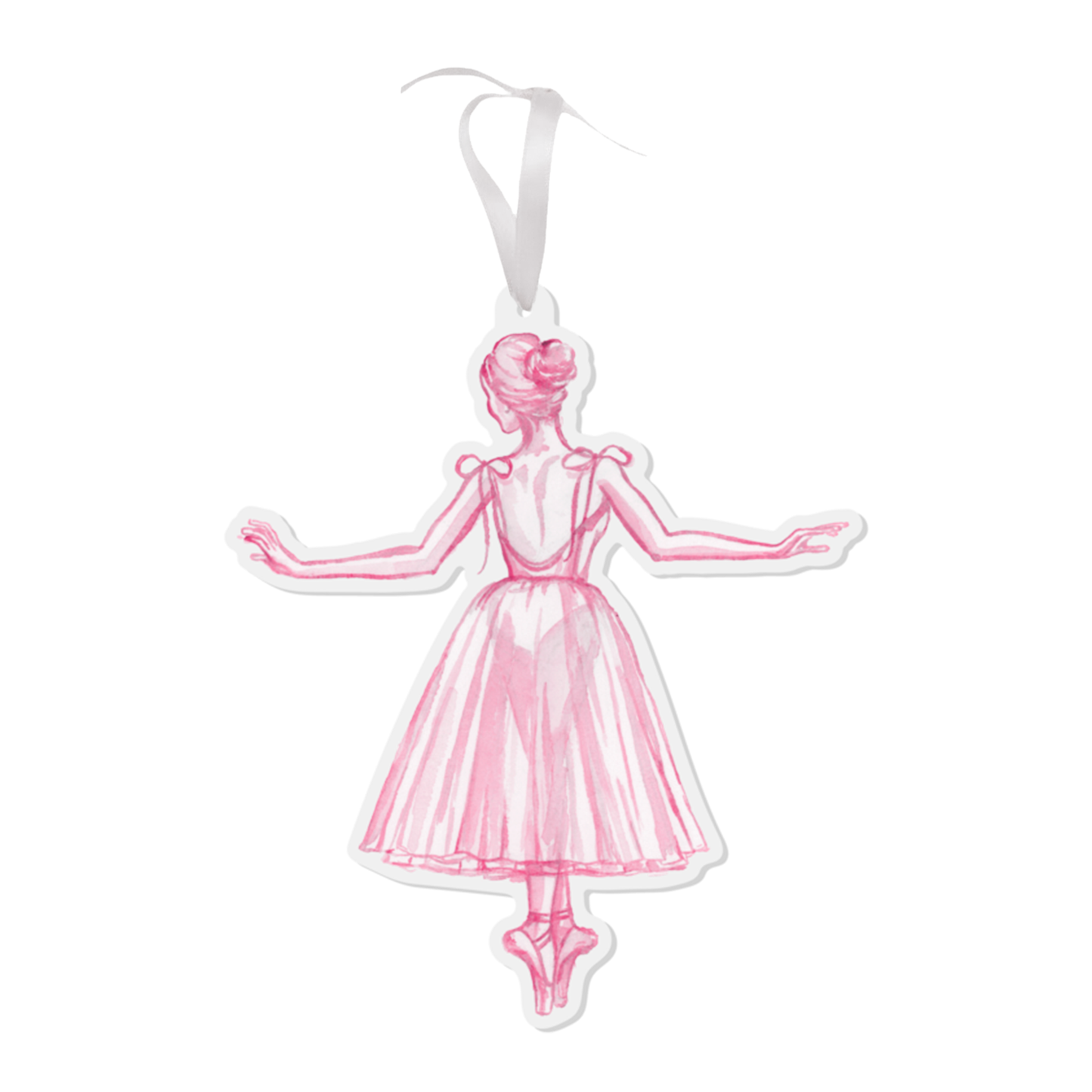 Pink and White Ballerina en Pointe Watercolor Ornament