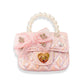 Embellished Bow Shiny Quilted Purse, Pink