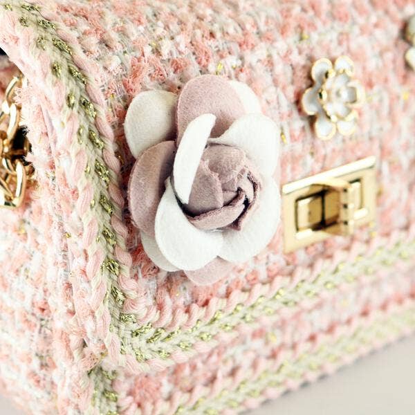 Floral Brooch Tweed Purse, Pink