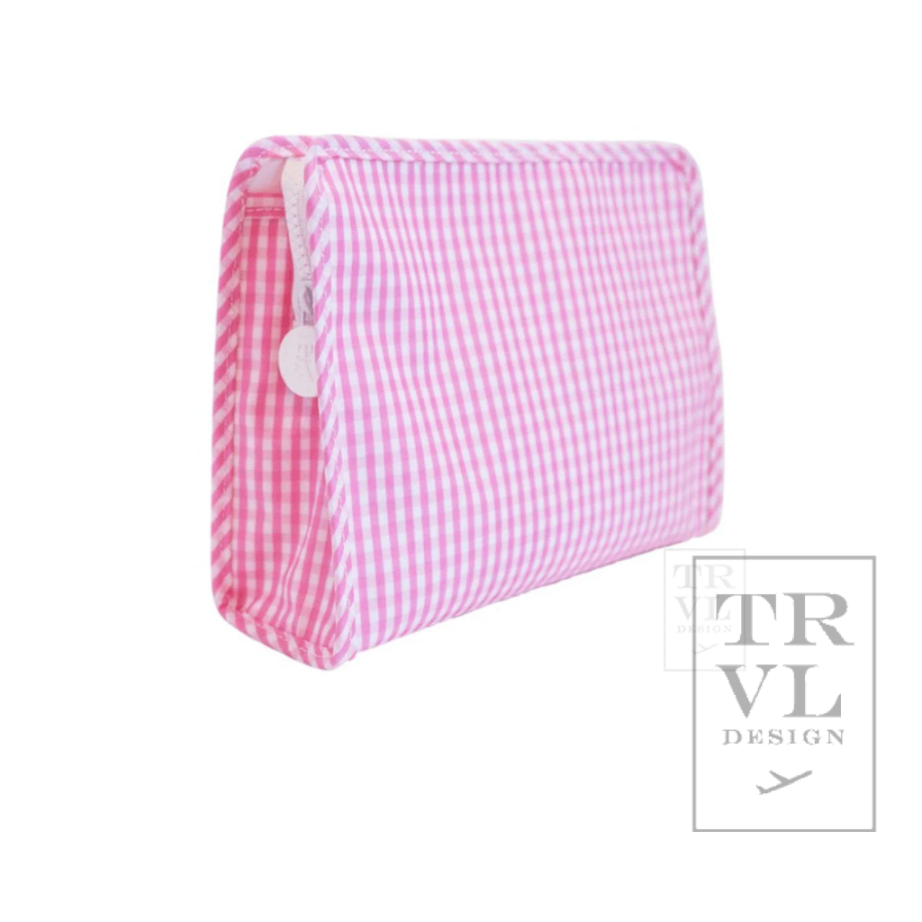 Large Roadie Zip Pouch, Gingham Pink