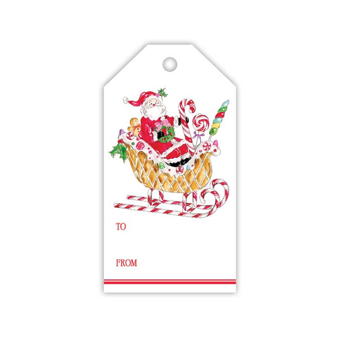 Santa in Candy Sleigh Gingerbread Gift Tag