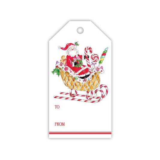 Santa in Candy Sleigh Gingerbread Gift Tag