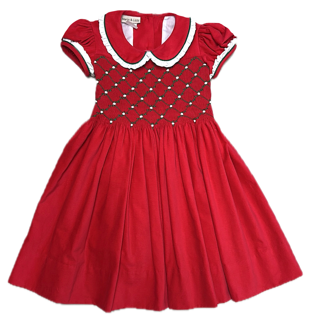 Red Corduroy Smocked Christmas Dress