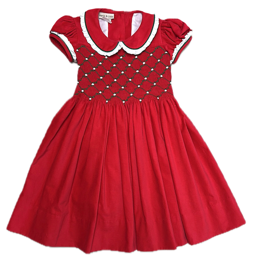Red Corduroy Smocked Christmas Dress