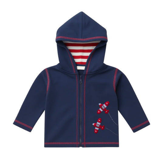 Zip Hoodie with Airplane Appliques