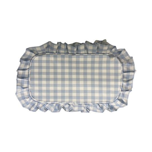 Gingham Ruffle Pouch, Blue
