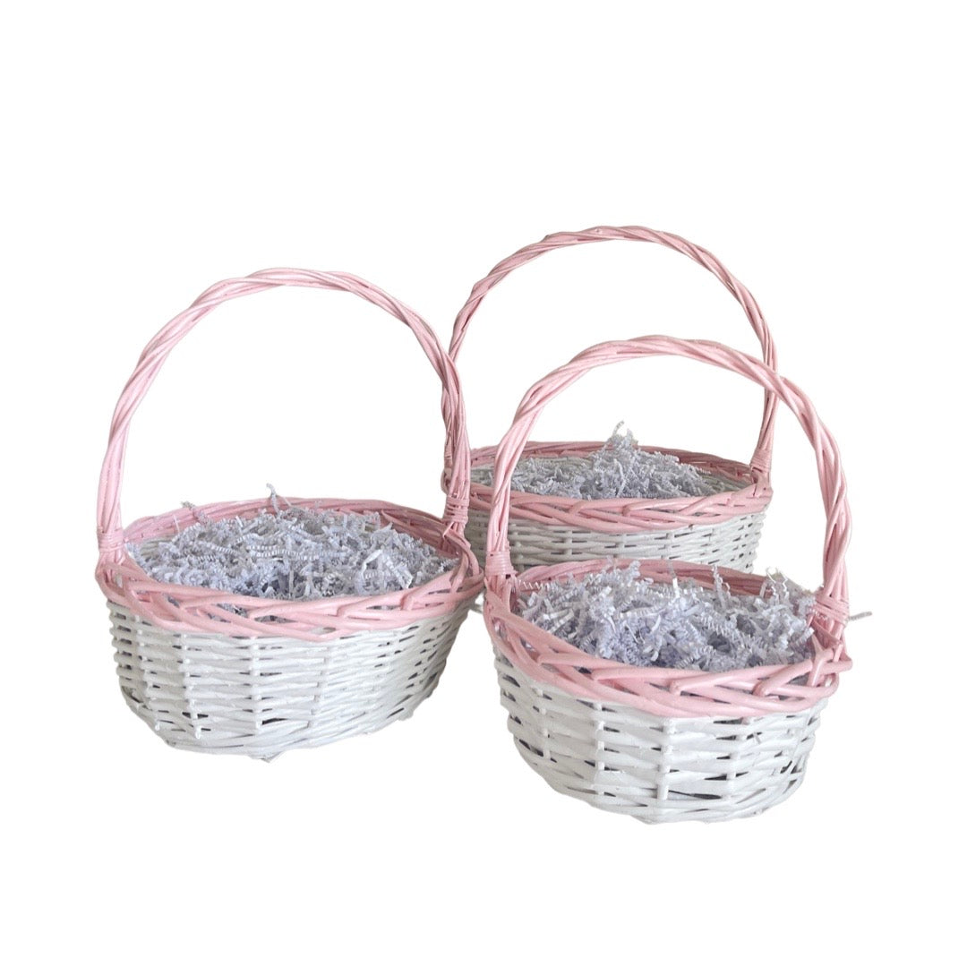 Round Easter Basket, White with Pink- Small Size