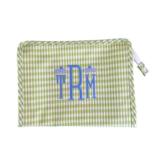 Medium Roadie Zip Pouch, Gingham Leaf Green