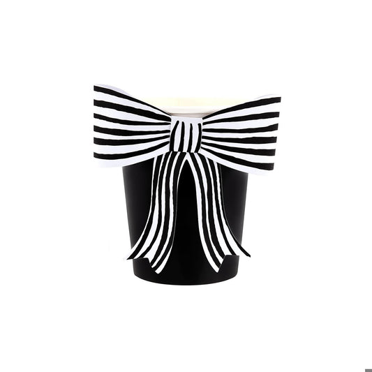Black & White Stripy Bow Cups (x 8)