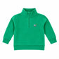 Green quarter zip pullover with a small tow truck appliqué on the chest, Tow Truck print