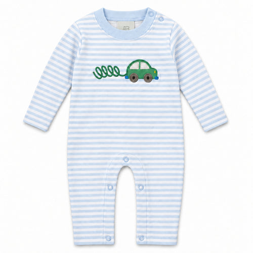 Long Sleeve Applique Striped Romper, Beep Beep