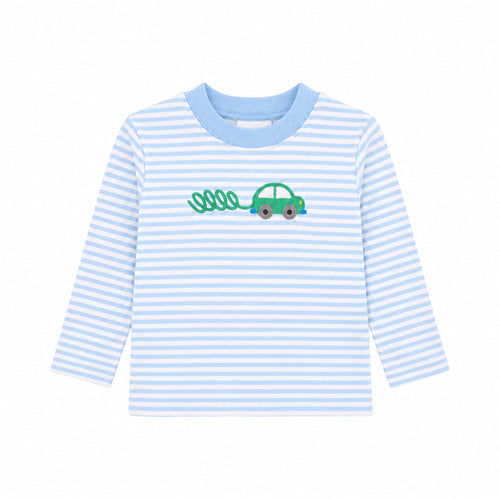 Long Sleeve Applique Striped T-Shirt, Beep Beep