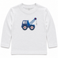 White long sleeve t-shirt with a blue tow truck appliqué on the chest, Tow Truck print