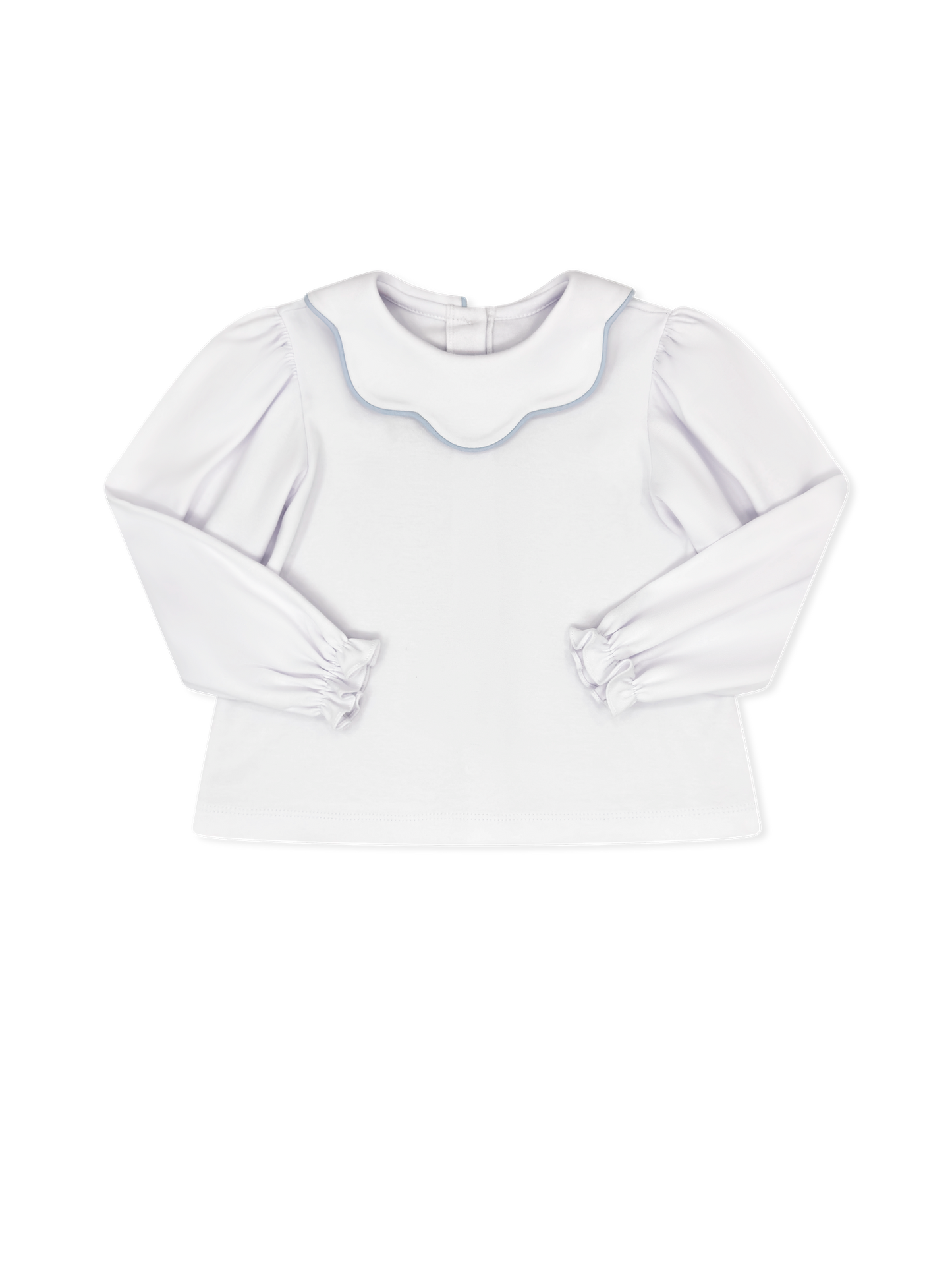 Scarlett Scallop Blouse Long Sleeve, Legacy White, Bluffton Blue