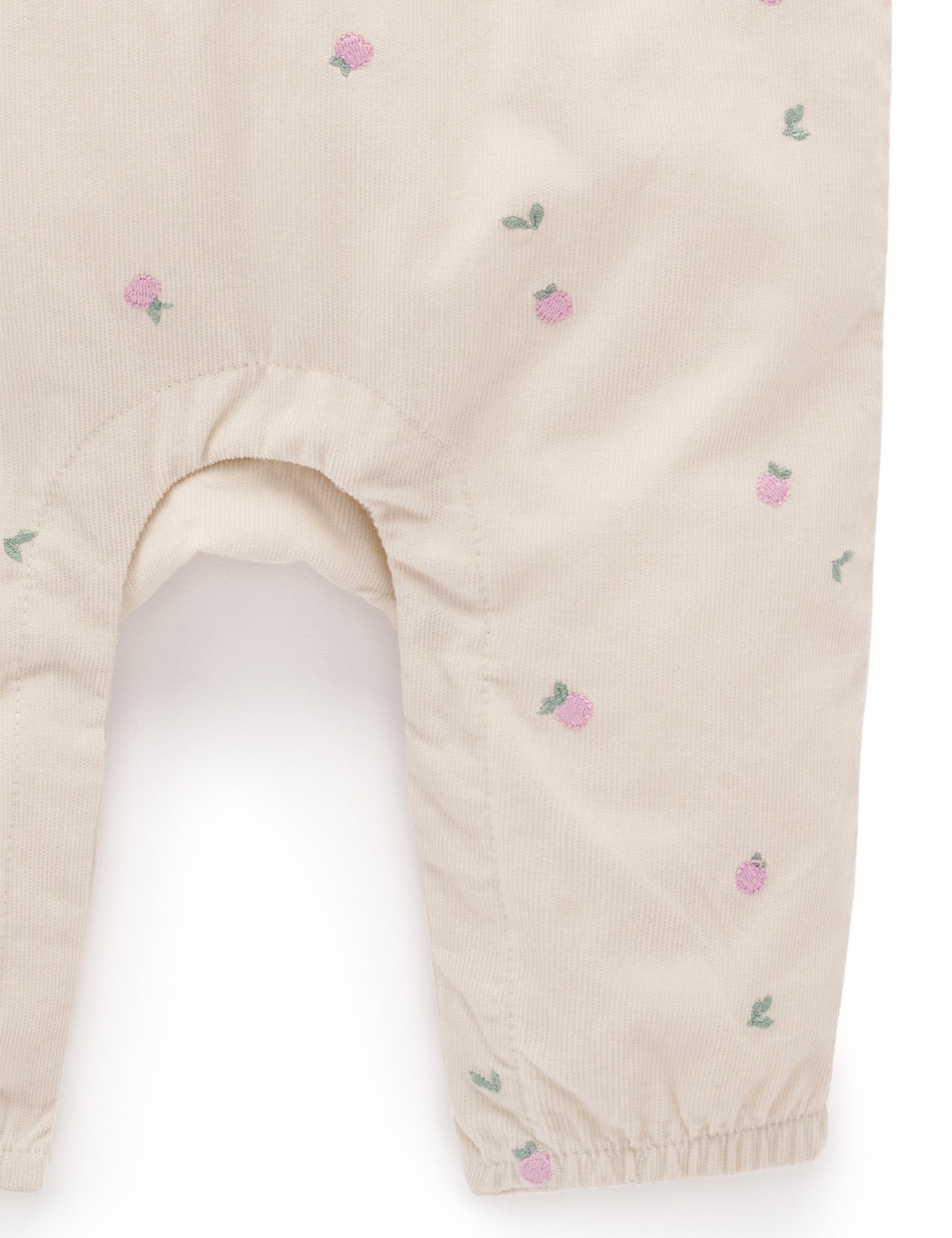 Cream Flower Embroidered Corduroy Romper