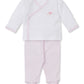 Footed Pant Set with Hand Embroidered Pink Premier Playful Pups