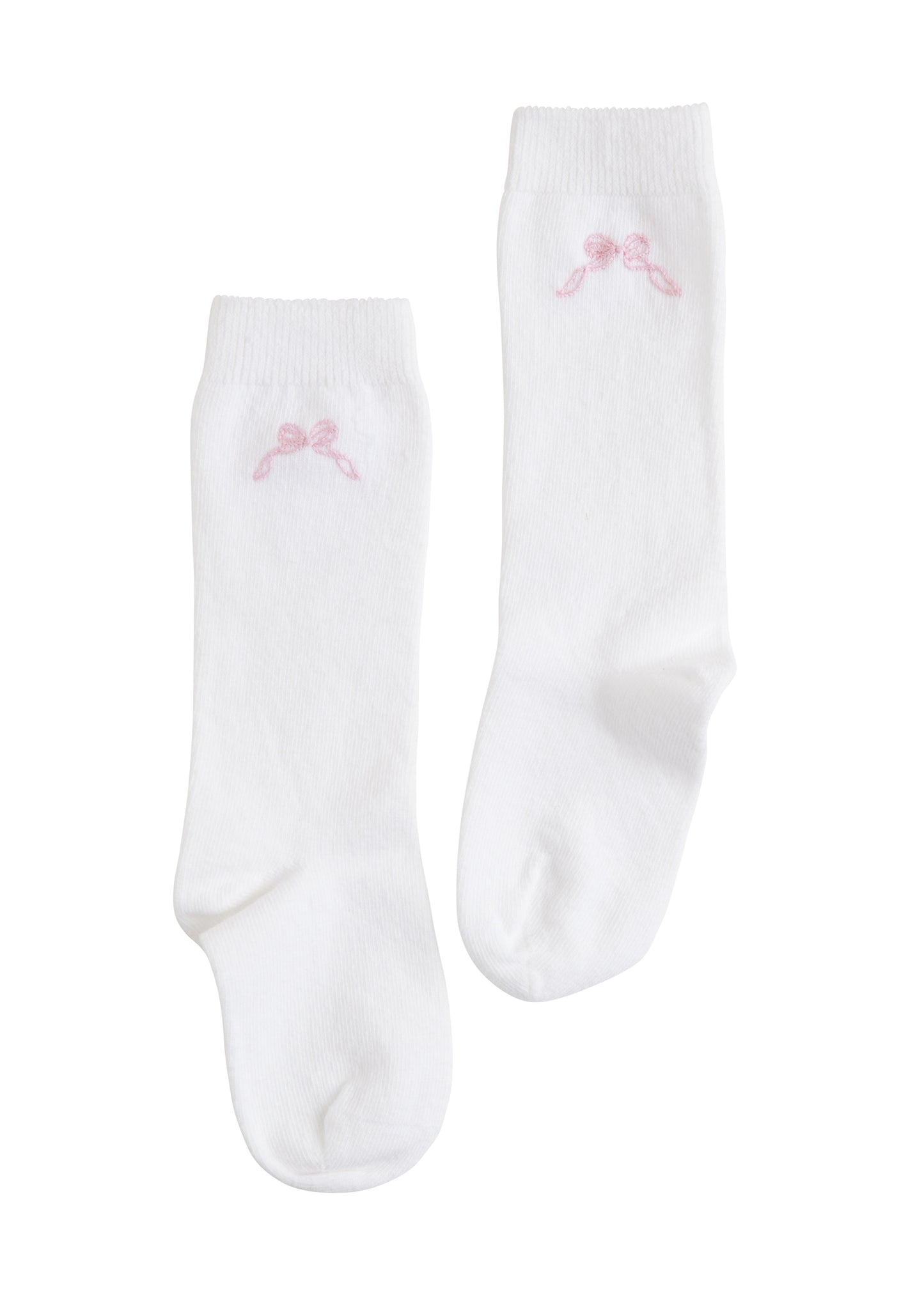 Pink Bow Knee High White Socks