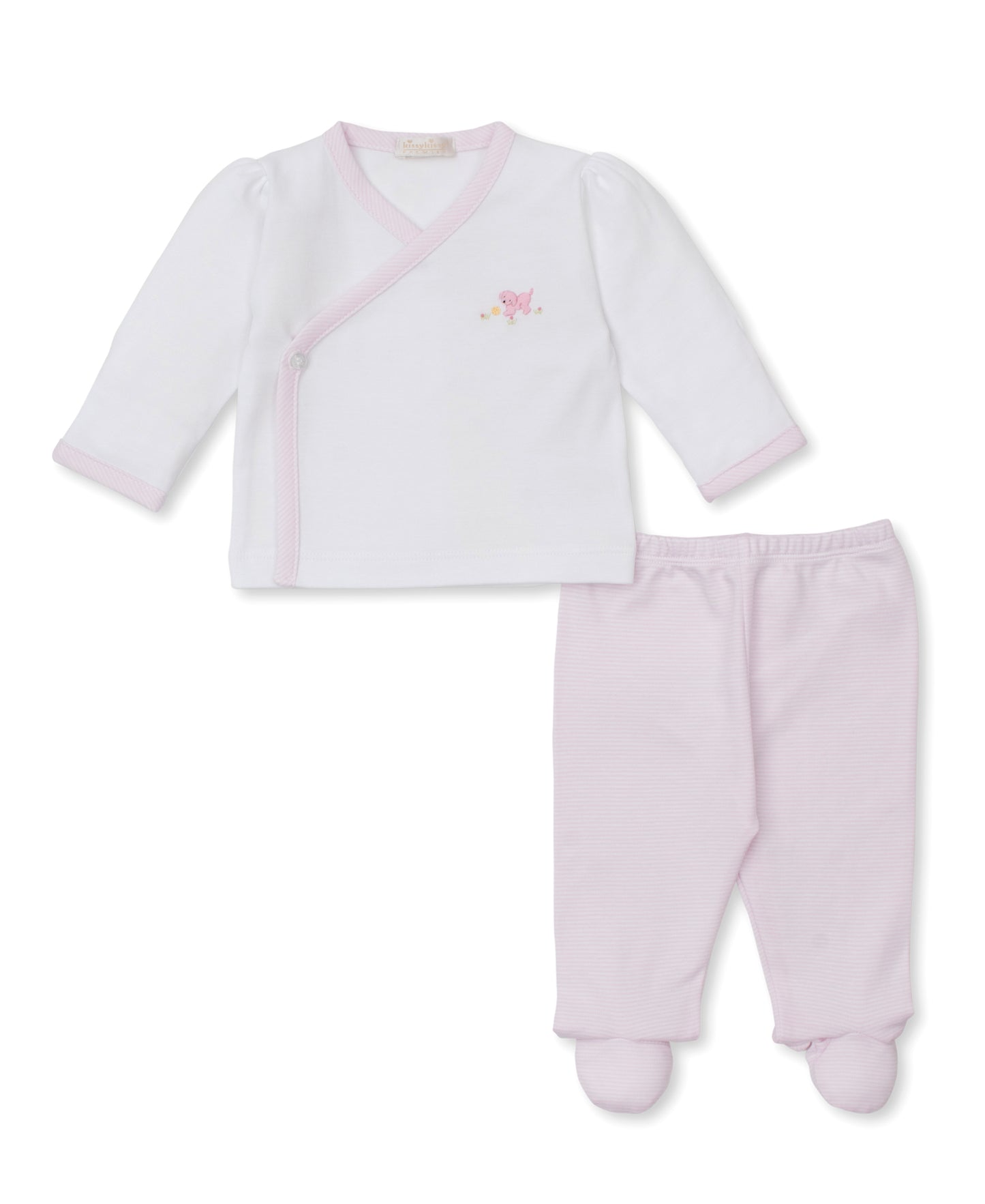 Footed Pant Set with Hand Embroidered Pink Premier Playful Pups