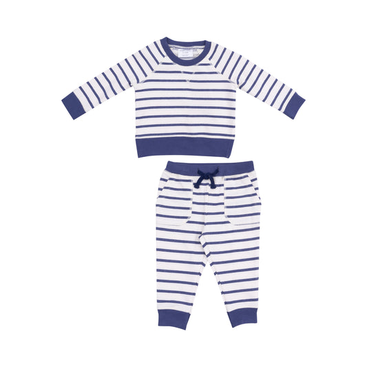 Navy Stripe French Terry Raglan Jogger Set