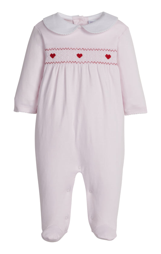 Smocked Footie - Pink Hearts