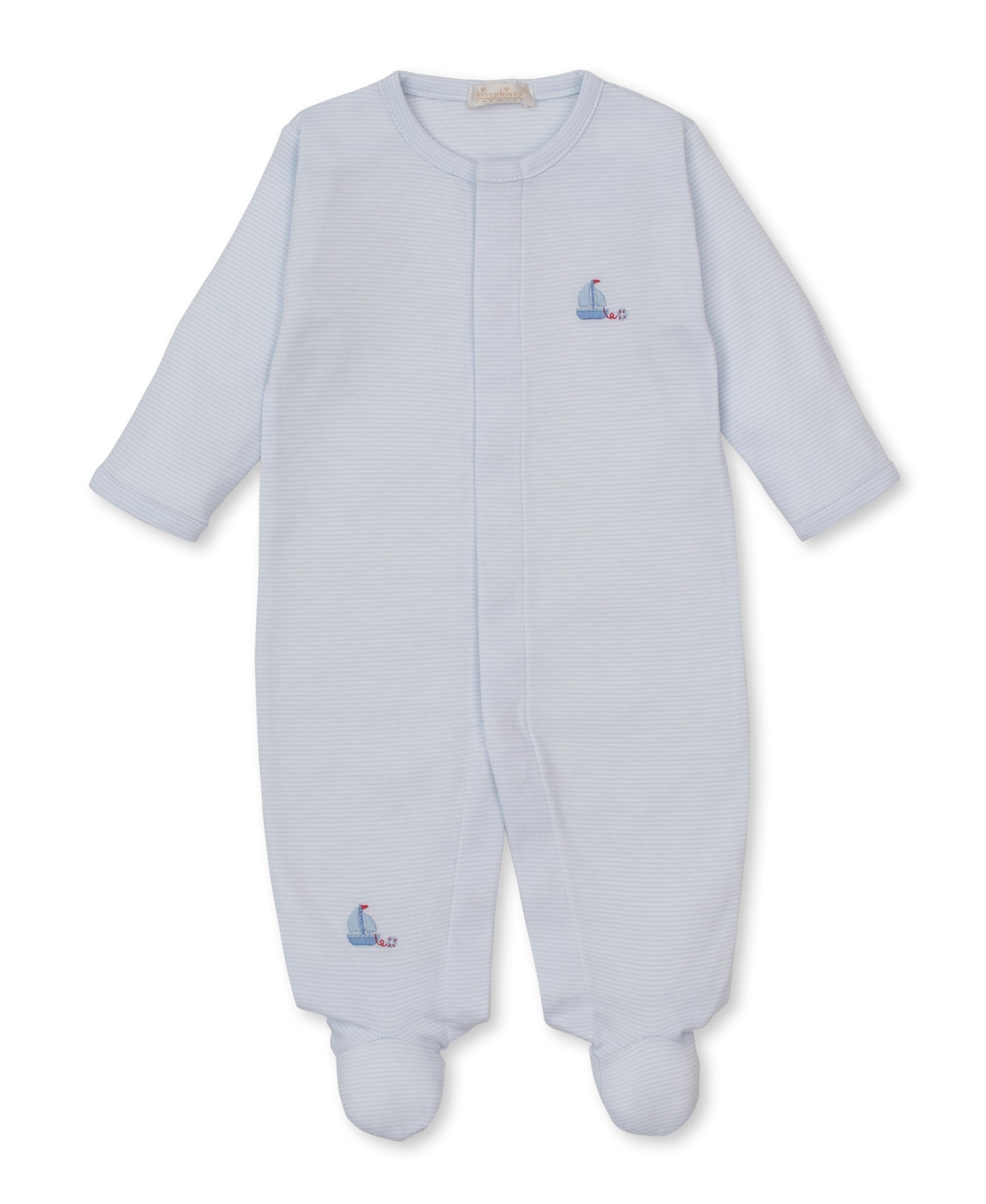 Hand Embroidered Striped Footie, CLB Summer Sailboat