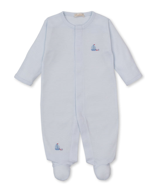 Hand Embroidered Striped Footie, CLB Summer Sailboat
