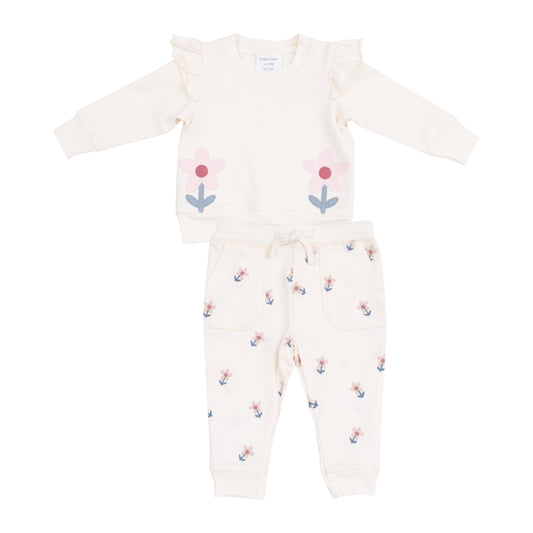 Danish Daisy French Terry Ruffle Patch Sweatshirt + Jogger