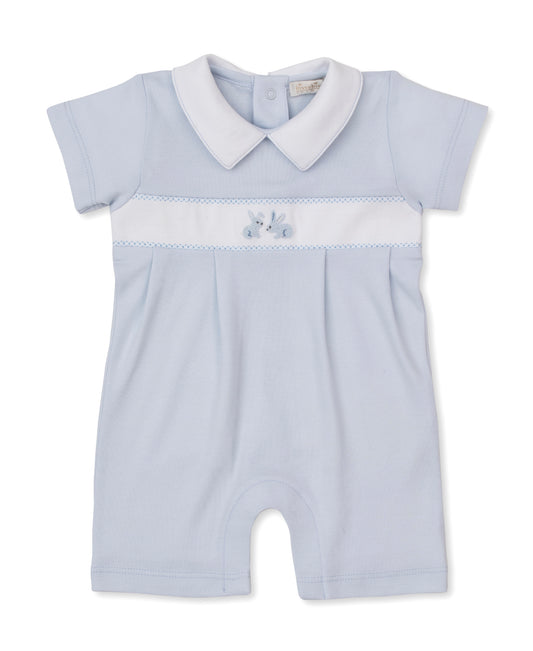 Premier Hand Embroidered Short Playsuit, Springtime Bunny Fun