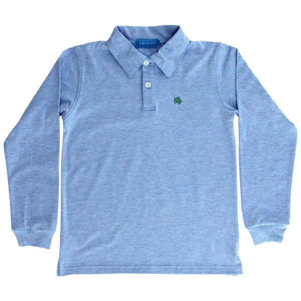 Long Sleeve Harry Polo, Heathered Blue