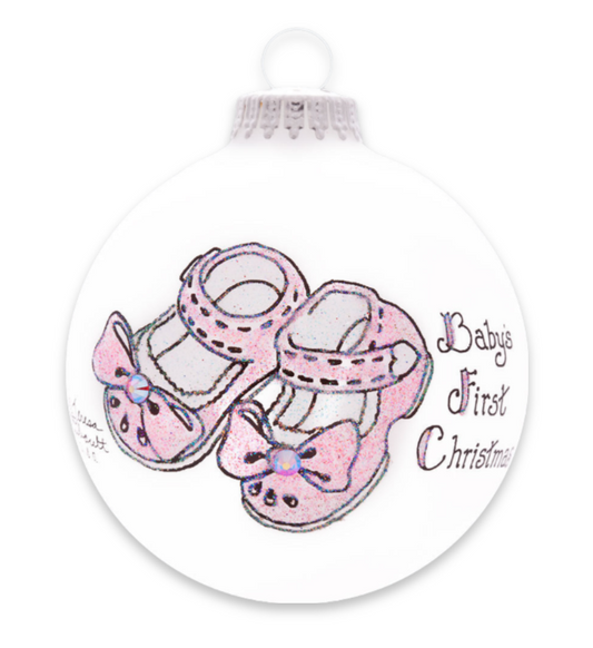Ornament, Baby Girl's First Christmas Pink Booties