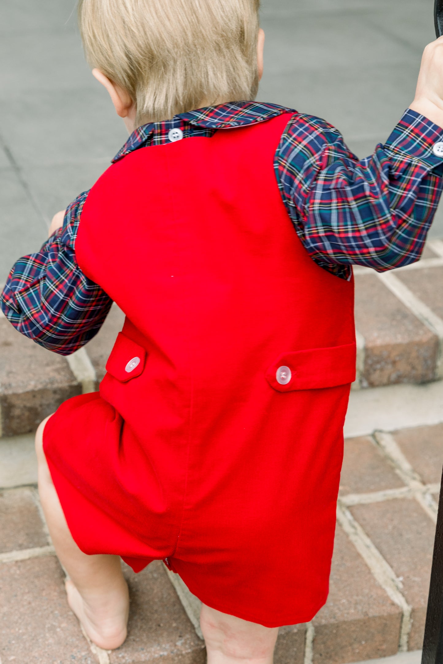 Corduroy Short John John with Tab, Red