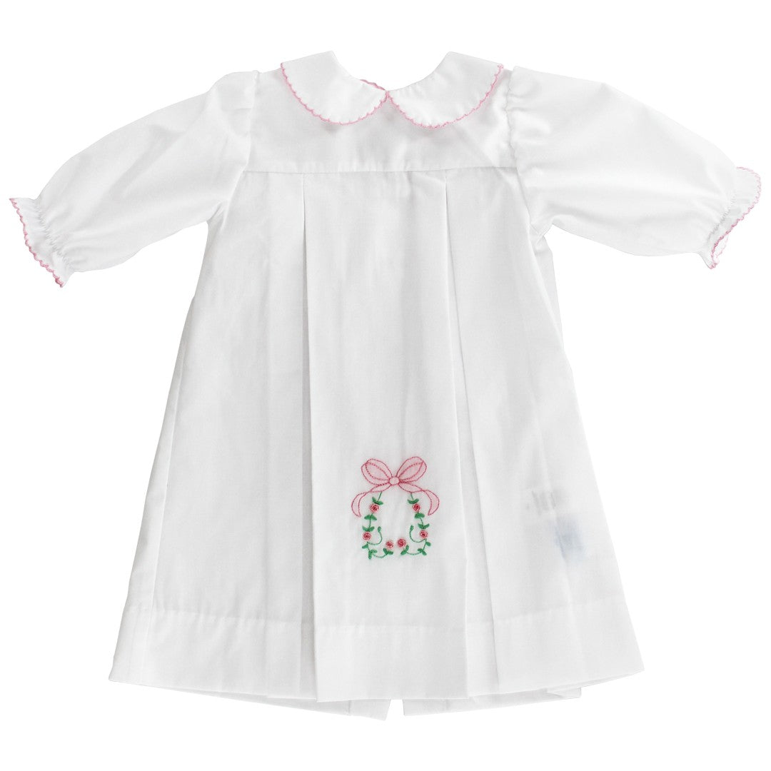 Long Sleeve Collared Pink Bow & Rosebuds Daygown