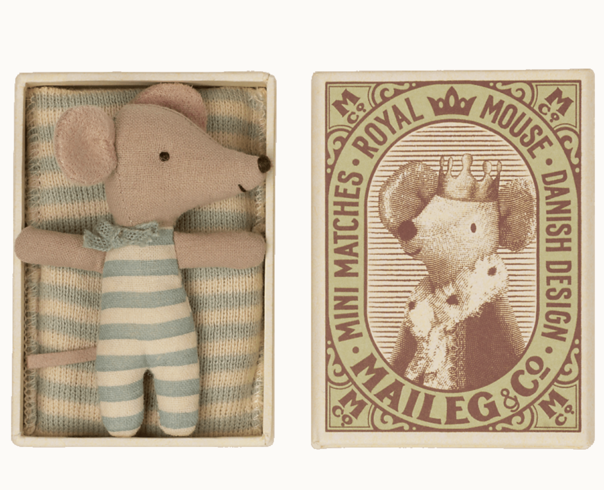 Sleepy Wakey' Baby Boy Mouse in Matchbox