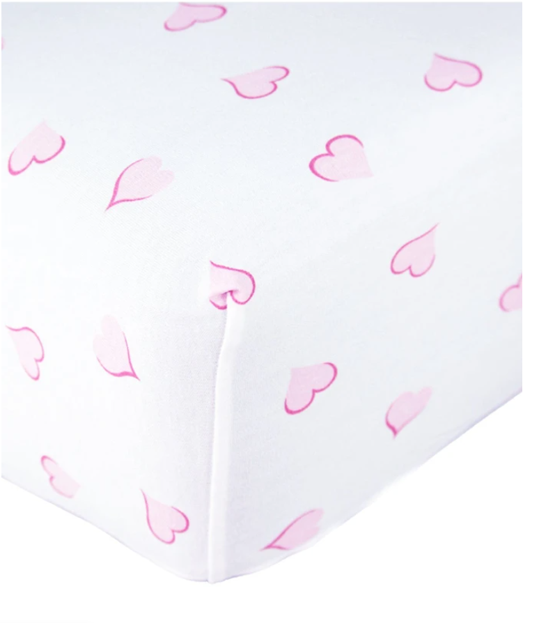 Crib Sheet, Pink Hearts