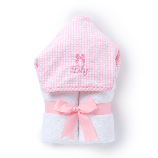 Hooded Towel, Pink Check