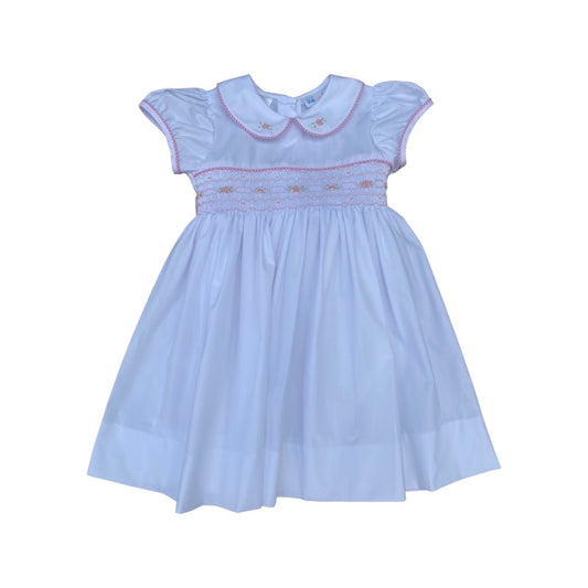 White with Pink Dress Floral Smocked Peter Pan Dress