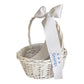 Easter Basket Ribbon, White Grosgrain with 3 Sitting Bunnies & Name in Blue