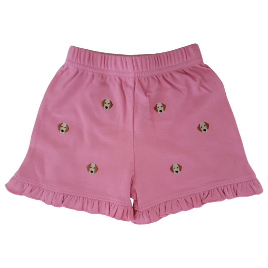 Girl Cotton Play Shorts, Dog Faces and Ruffle
