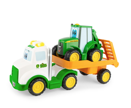 John Deere Lights & Sounds Farmin' Friends Toy Hauling Set with Truck and Backhoe Tractor