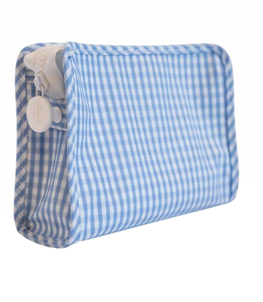 Small Roadie Zip Pouch, Gingham Sky Blue