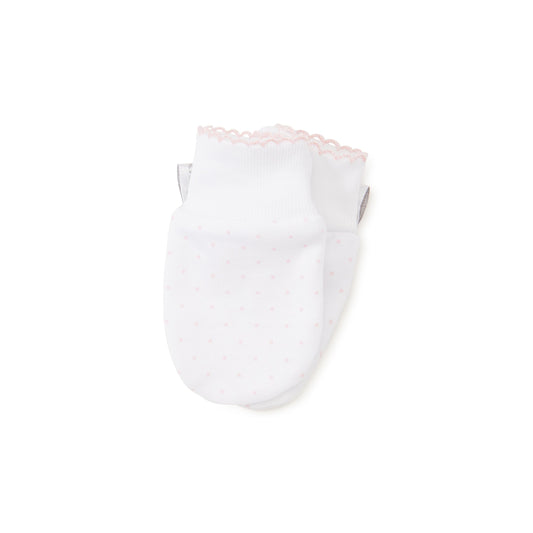 Polka Dot Mittens, White with Pink