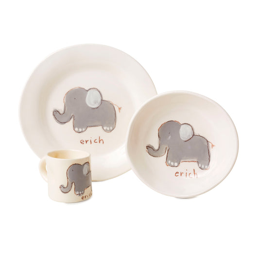Personalized 3 Piece Dish Set, Elephant